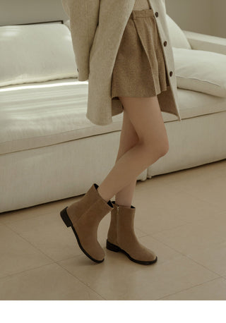 Button round-toe flats short boots 3cm