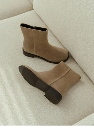 Button round-toe flats short boots 3cm