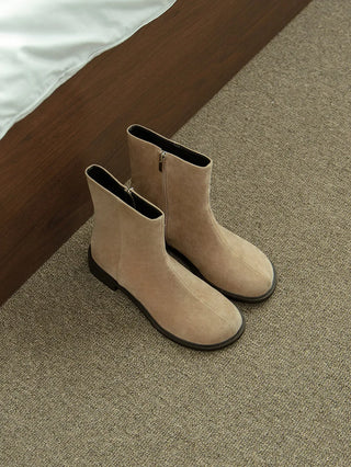Button round-toe flats short boots 3cm
