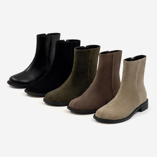 Button round-toe flats short boots 3cm