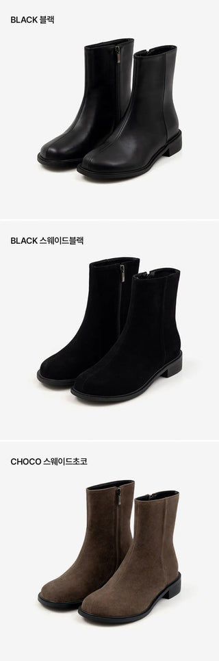 Button round-toe flats short boots 3cm