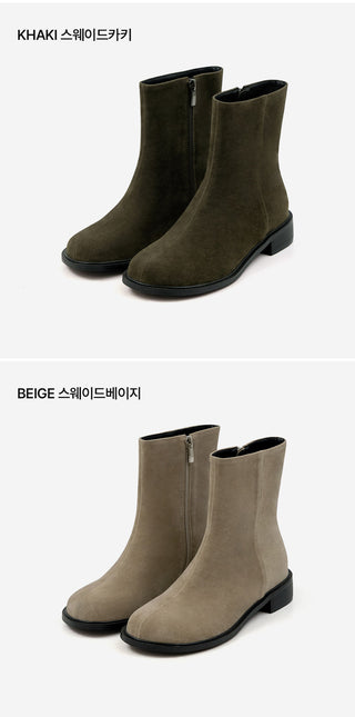 Button round-toe flats short boots 3cm