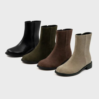 Button round-toe flats short boots 3cm