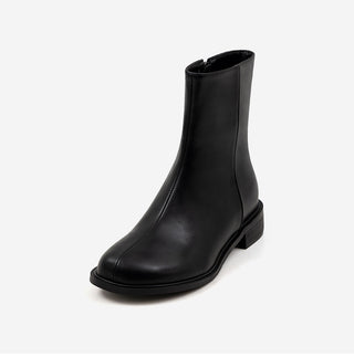 Button round-toe flats short boots 3cm