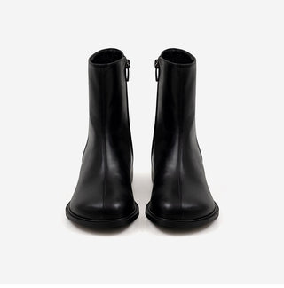 Button round-toe flats short boots 3cm