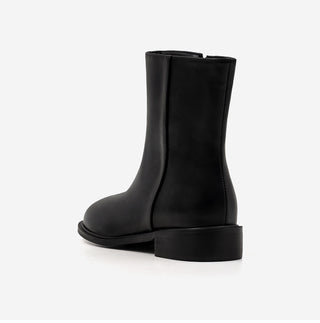Button round-toe flats short boots 3cm