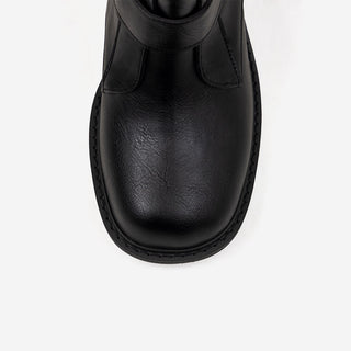 Looking belt buckle flat boots 4cm