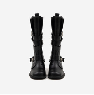 Looking belt buckle flat boots 4cm