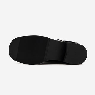 Looking belt buckle flat boots 4cm