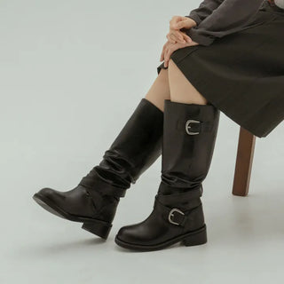 Lights Belt Buckle Mid-calf Boots 5cm