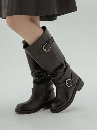 Lights Belt Buckle Mid-calf Boots 5cm