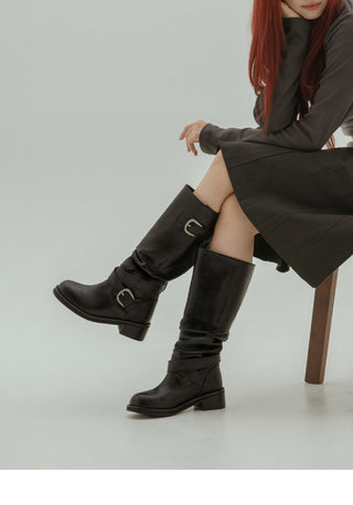 Lights Belt Buckle Mid-calf Boots 5cm