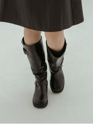 Lights Belt Buckle Mid-calf Boots 5cm