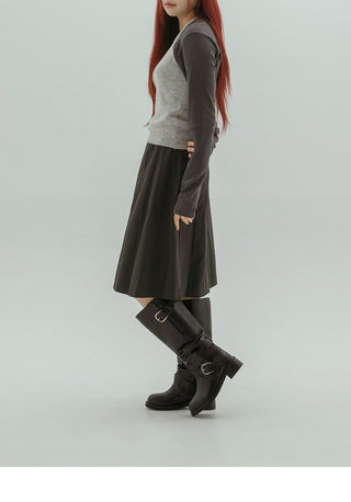 Lights Belt Buckle Mid-calf Boots 5cm