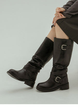 Lights Belt Buckle Mid-calf Boots 5cm