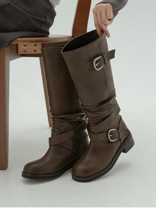 Lights Belt Buckle Mid-calf Boots 5cm