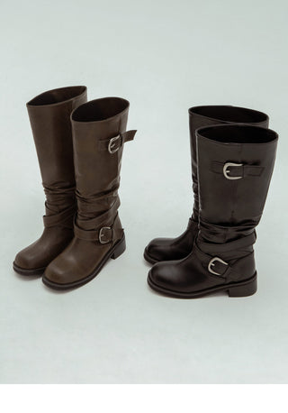 Lights Belt Buckle Mid-calf Boots 5cm