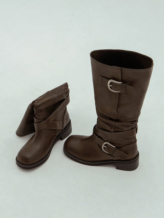 Lights Belt Buckle Mid-calf Boots 5cm