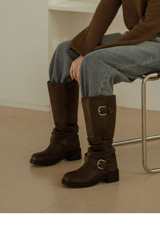 Lights Belt Buckle Mid-calf Boots 5cm