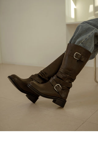 Lights Belt Buckle Mid-calf Boots 5cm