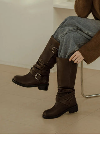 Lights Belt Buckle Mid-calf Boots 5cm