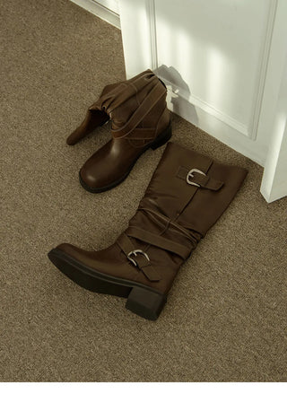 Lights Belt Buckle Mid-calf Boots 5cm