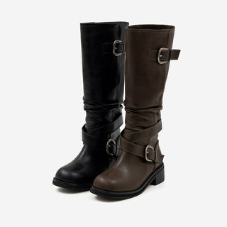 Lights Belt Buckle Mid-calf Boots 5cm