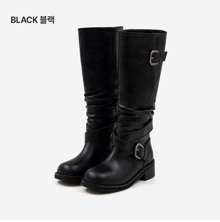 Lights Belt Buckle Mid-calf Boots 5cm