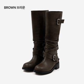 Lights Belt Buckle Mid-calf Boots 5cm
