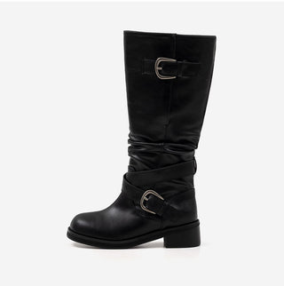 Lights Belt Buckle Mid-calf Boots 5cm