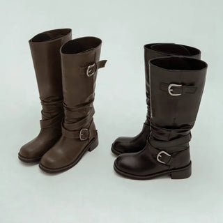 Lights Belt Buckle Mid-calf Boots 5cm