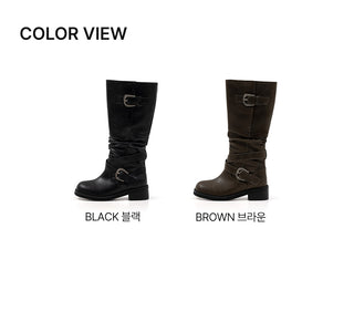 Lights Belt Buckle Mid-calf Boots 5cm