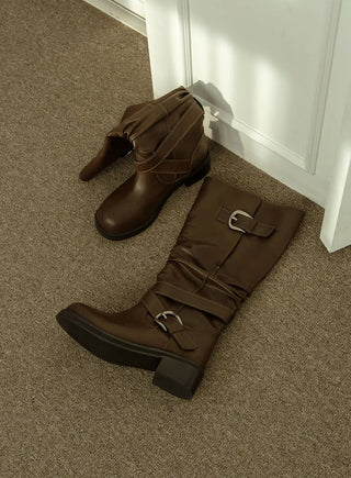 Lights Belt Buckle Mid-calf Boots 5cm