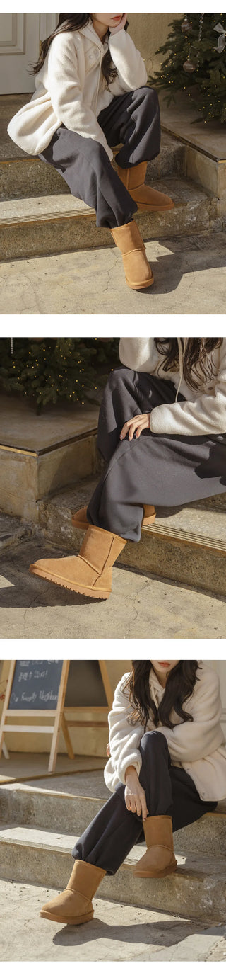 Like Cowhide Fur-lined Short, Mid, Long Boots 2cm