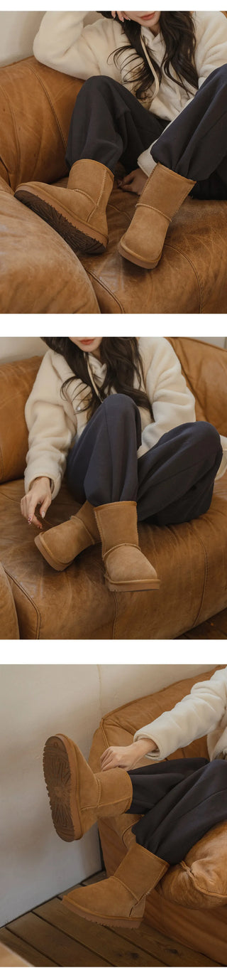 Like Cowhide Fur-lined Short, Mid, Long Boots 2cm
