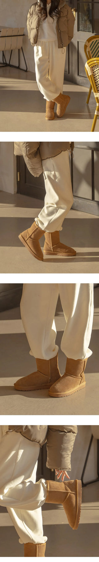Like Cowhide Fur-lined Short, Mid, Long Boots 2cm