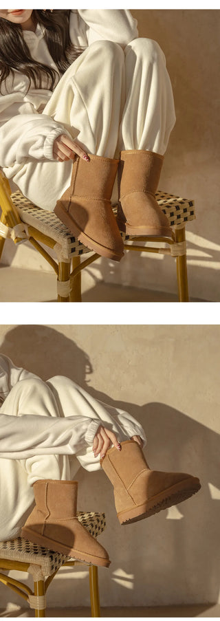 Like Cowhide Fur-lined Short, Mid, Long Boots 2cm