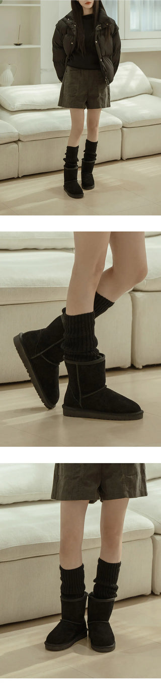 Like Cowhide Fur-lined Short, Mid, Long Boots 2cm