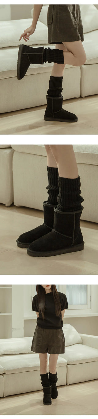 Like Cowhide Fur-lined Short, Mid, Long Boots 2cm