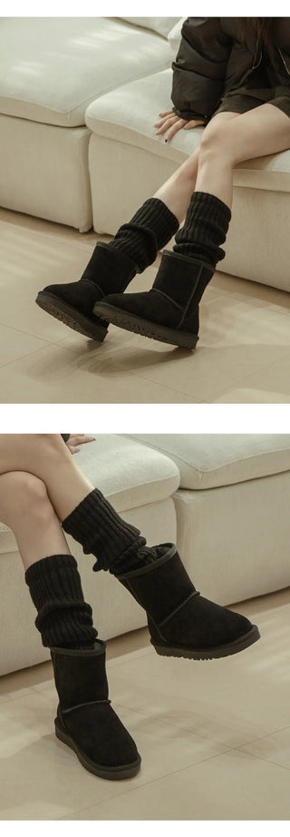 Like Cowhide Fur-lined Short, Mid, Long Boots 2cm