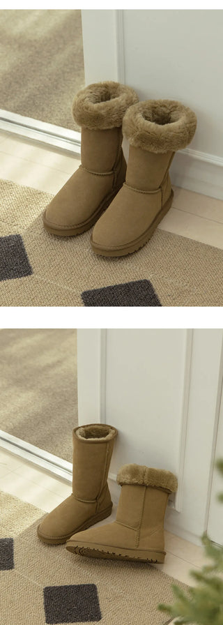 Like Cowhide Fur-lined Short, Mid, Long Boots 2cm