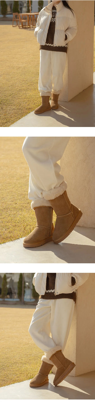 Like Cowhide Fur-lined Short, Mid, Long Boots 2cm
