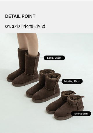 Like Cowhide Fur-lined Short, Mid, Long Boots 2cm