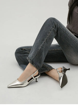 Drell Patent Kitten Heel Slingback 5cm