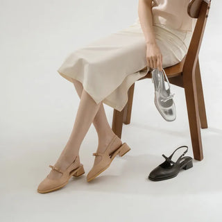 Rose Ribbon Mary Jane Low Heel Slingback 3cm