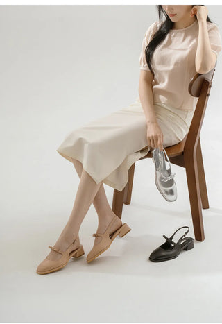 Rose Ribbon Mary Jane Low Heel Slingback 3cm
