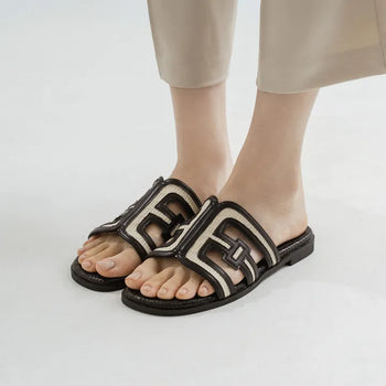 2cm span jacquard woven slipper mules
