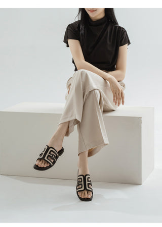2cm span jacquard woven slipper mules