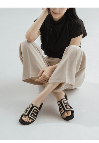 2cm span jacquard woven slipper mules