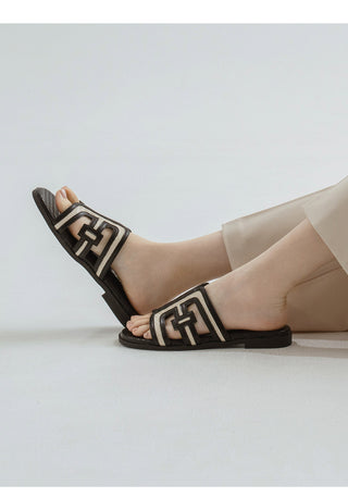 2cm span jacquard woven slipper mules